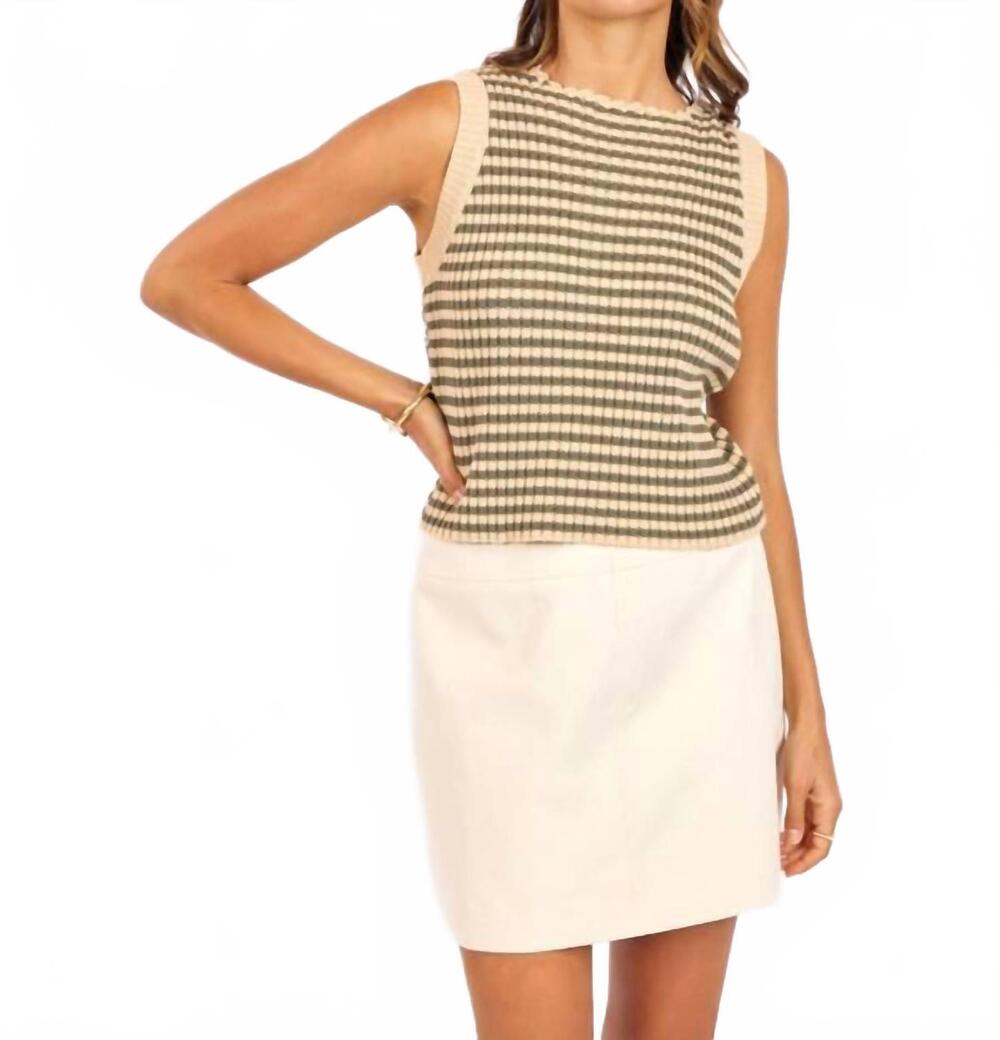 NEW SAGE THE LABEL mona stripe sweater tank top in sage multi